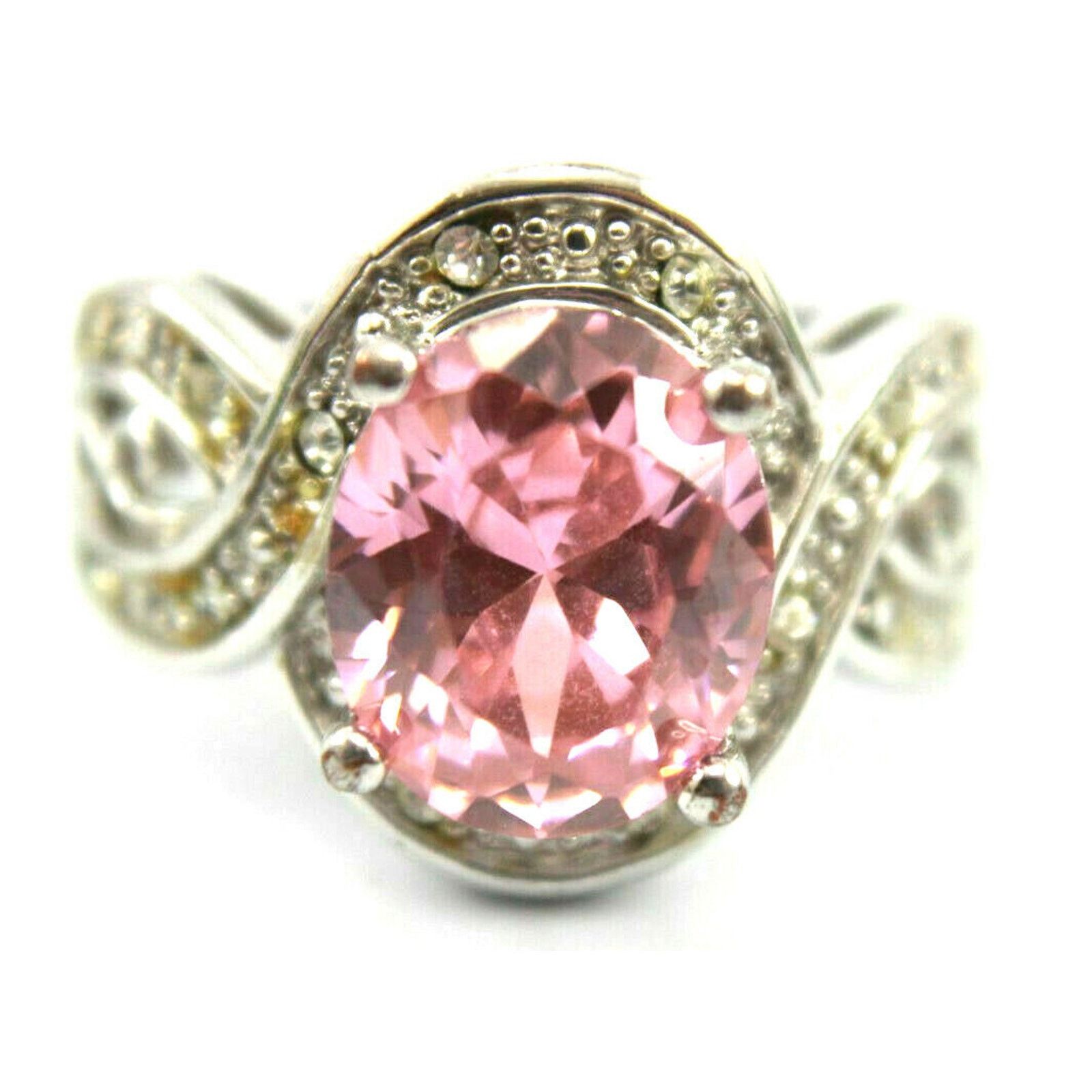 Other Big Oval Cut Pink Ice Set in Silvertone Ring Size 8 Size ONE SIZE - 1 Thumbnail