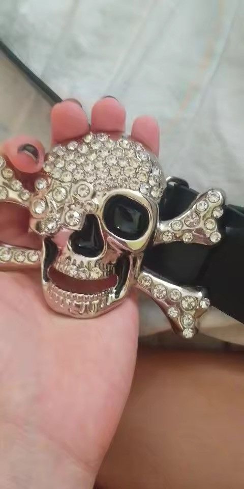 Japanese Brand 115 cm Trendy Gothic Punk Costume Rivet Skulls Buckle Belt Size 36 - 6 Thumbnail