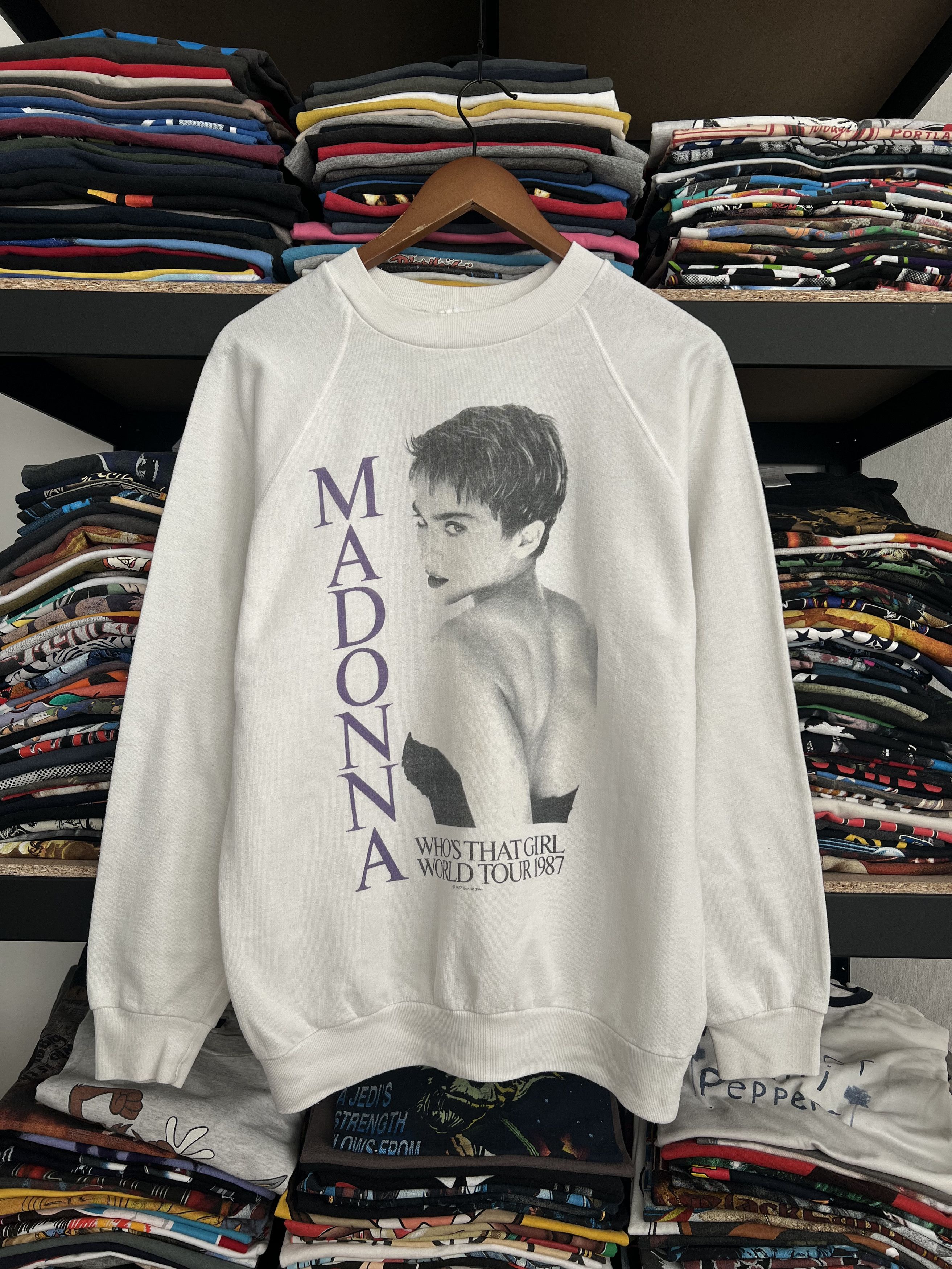 image of Band Tees x Vintage 1987 Madonna Whos That Girl World Tour Sweatshirts in White, Men's (Size Large)