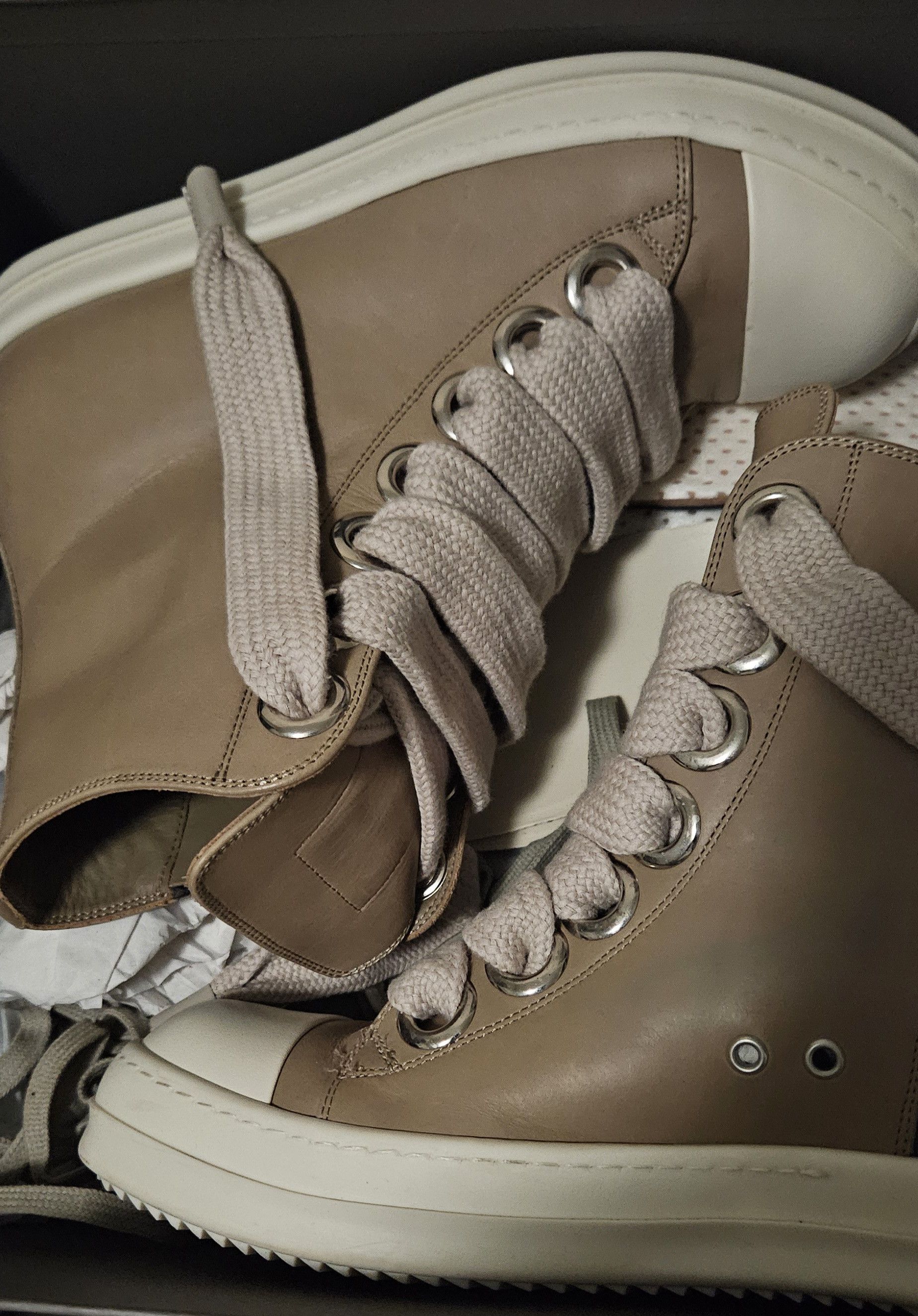 Rick Owens Rick Owens High Top Leather Jumbo Lace Pearl Milk Size US 10 / EU 43 - 3 Thumbnail