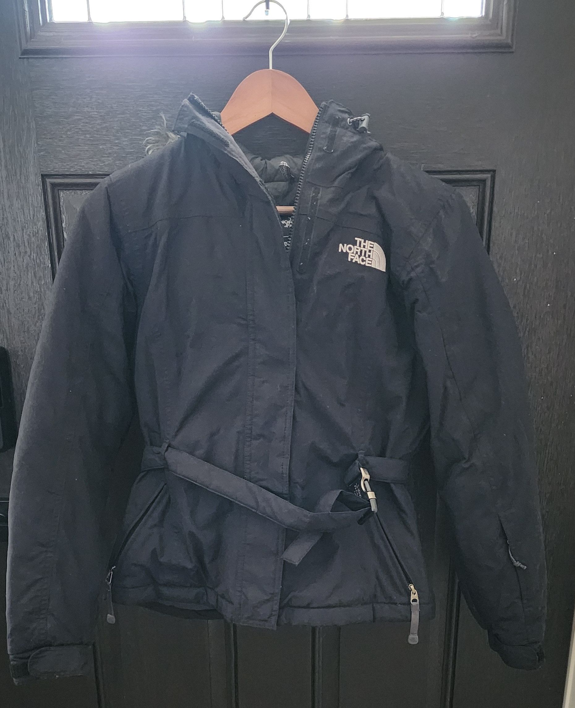 image of The North Face Goose Down Black Belted Fur Hood Jacket Xs, Women's