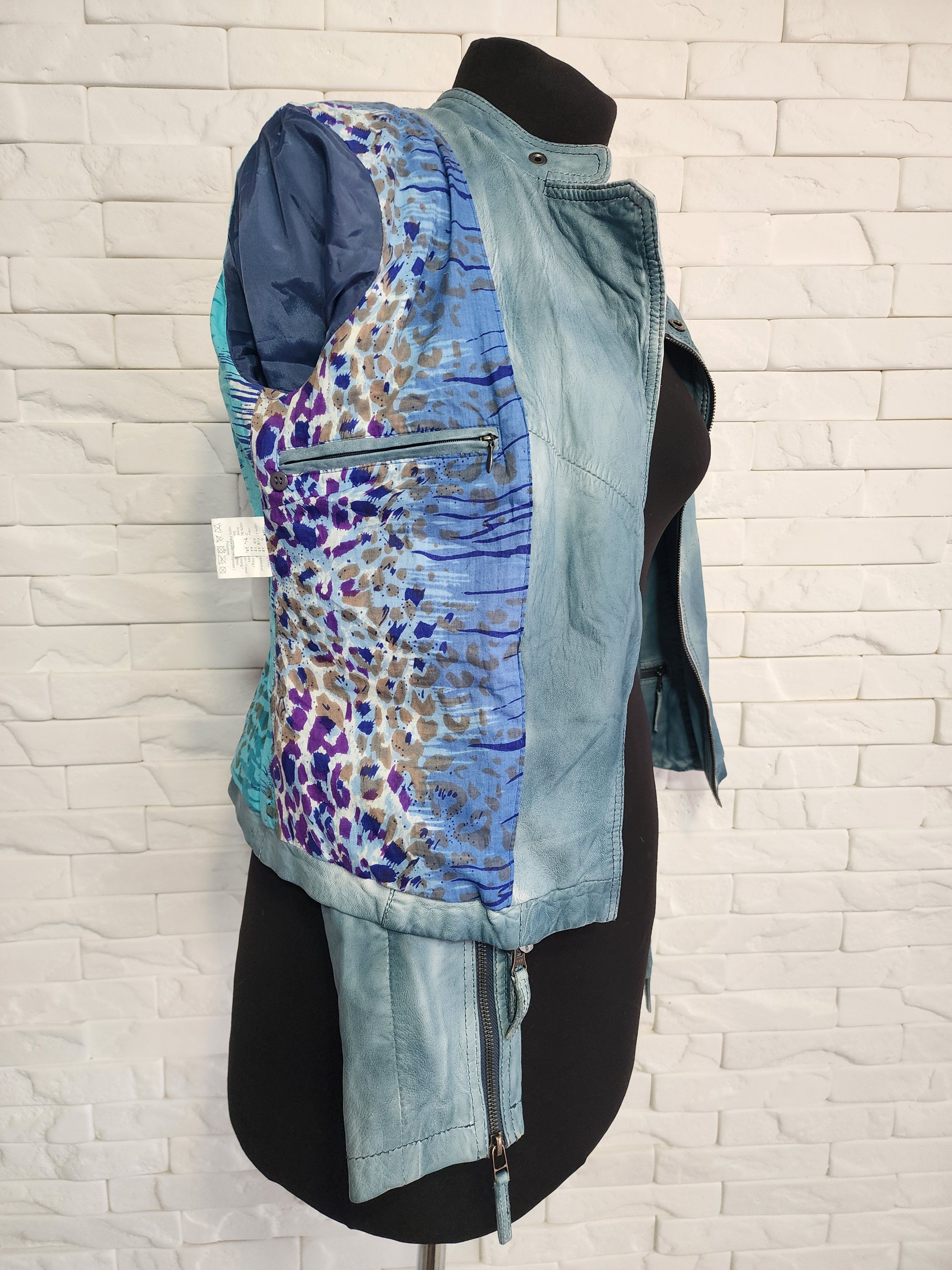 Other Blue Leather Biker Jacket - Women's Metal Zipper Moto Jacket Size M / US 6-8 / IT 42-44 - 10 Thumbnail