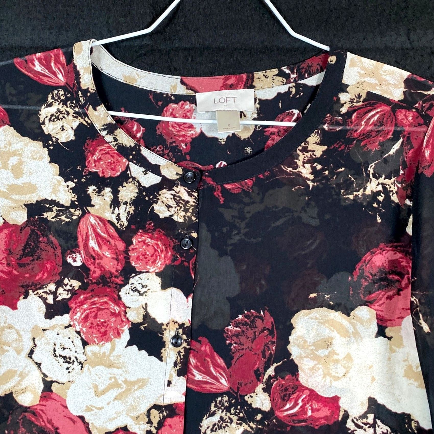 Loft LOFT Blouse Black Floral Casual Sheer Round Neck Long Sleeve Bell Sleeve S Women Size S / US 4 / IT 40 - 2 Thumbnail