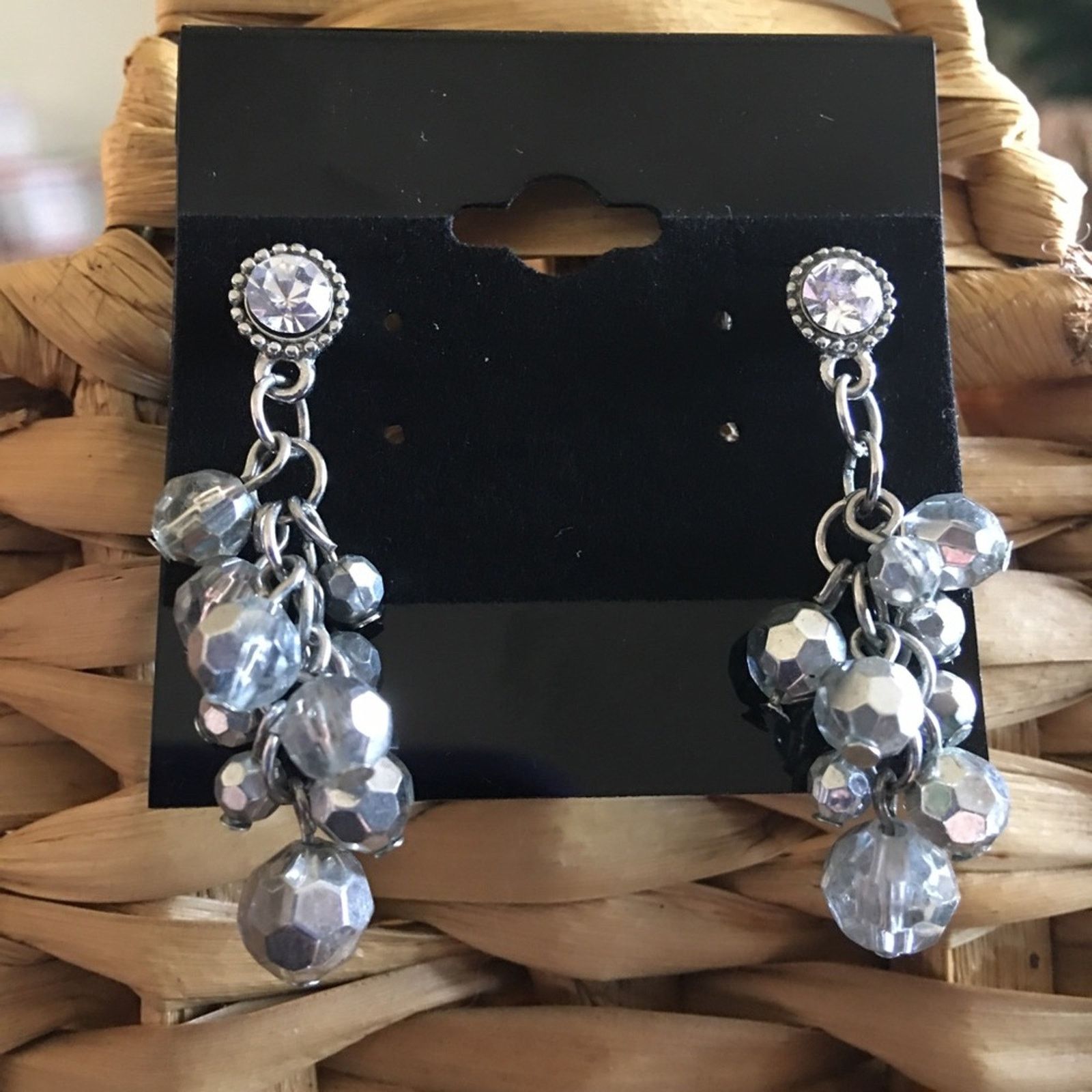 Jewelry Rhinestone & silver tone facet bead dangle earring Size ONE SIZE - 1 Thumbnail
