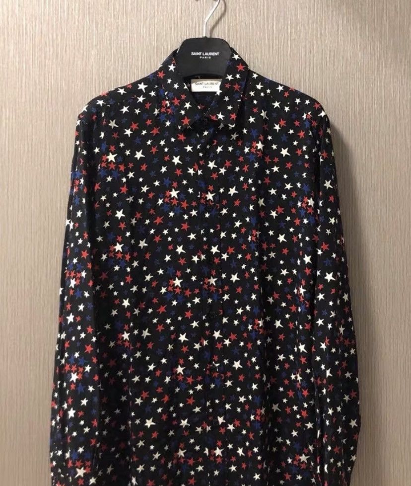 image of Saint Laurent Paris x YVES Saint Laurent Slp 16Fw YSL Blue And White Star Shirt in Black (Size 2XS)