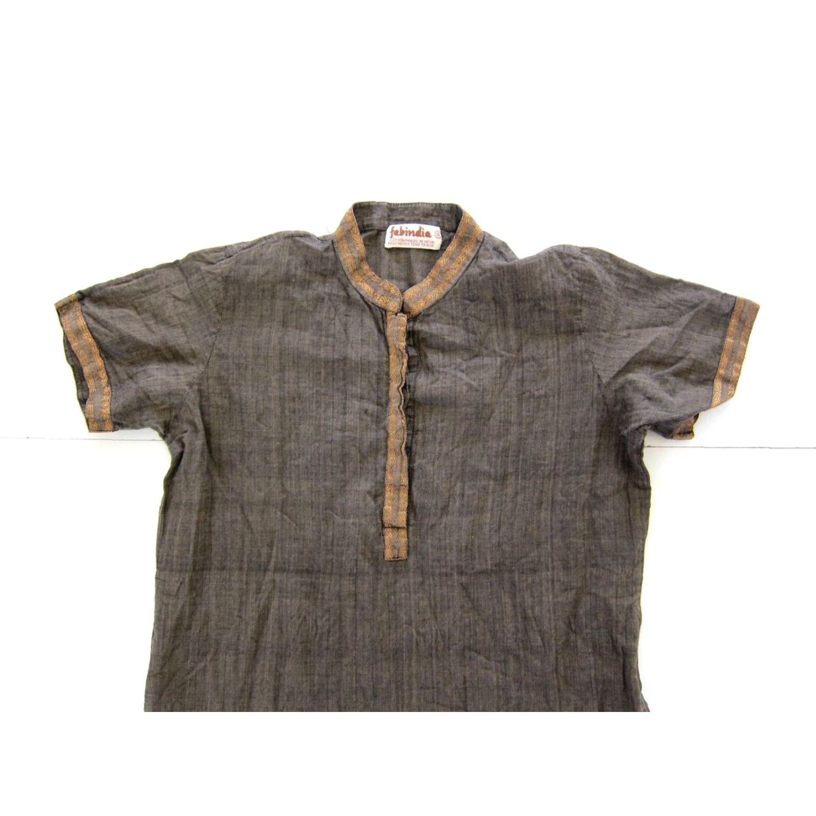 Vintage Fabindia 100% Cotton Brown Gold Short Sleeve High Neck Tunic Blouse Women Small Size S / US 4 / IT 40 - 6 Thumbnail