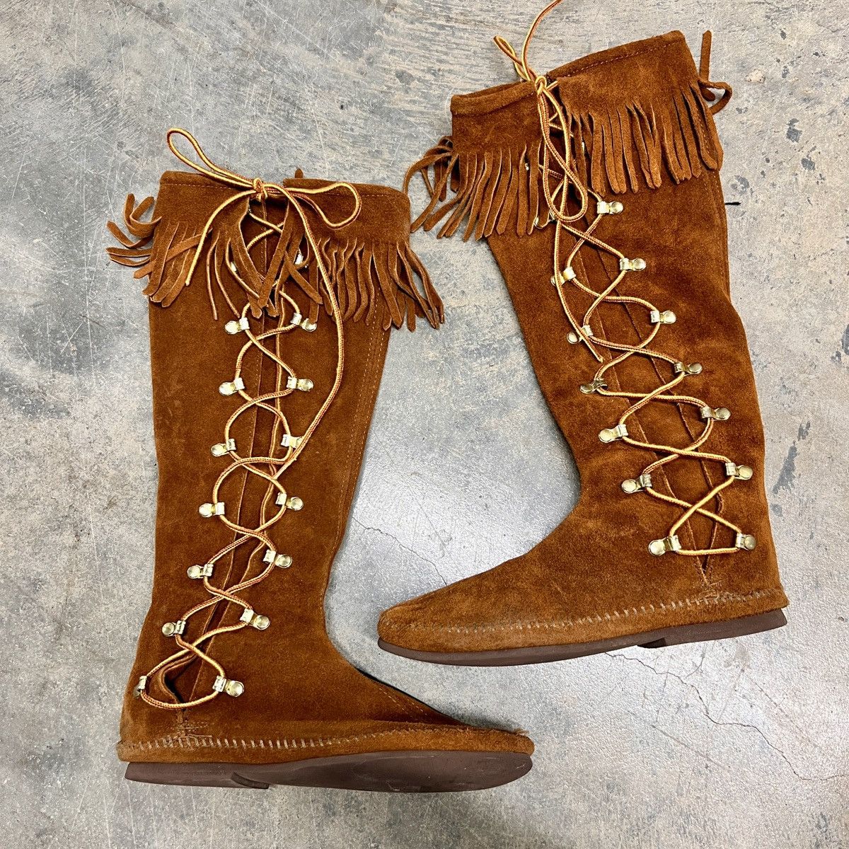 Minnetonka × Vintage 70’s Minnetonka tall lace up knee high fringe boots Size US 8 / IT 38 - 1 Thumbnail
