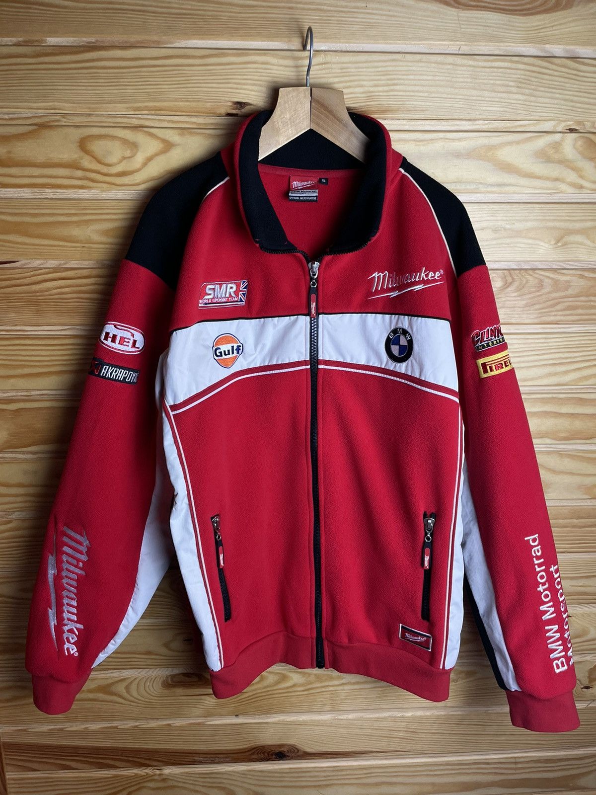 BMW × Vintage BMW Racing Milwaukee Motorrad Fleece Jacket XL Bike Red Warm Size US XL / EU 56 / 4 - 8 Thumbnail