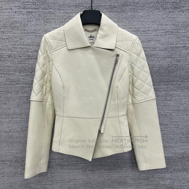 Hermes White Slim Fit Leather Jacket