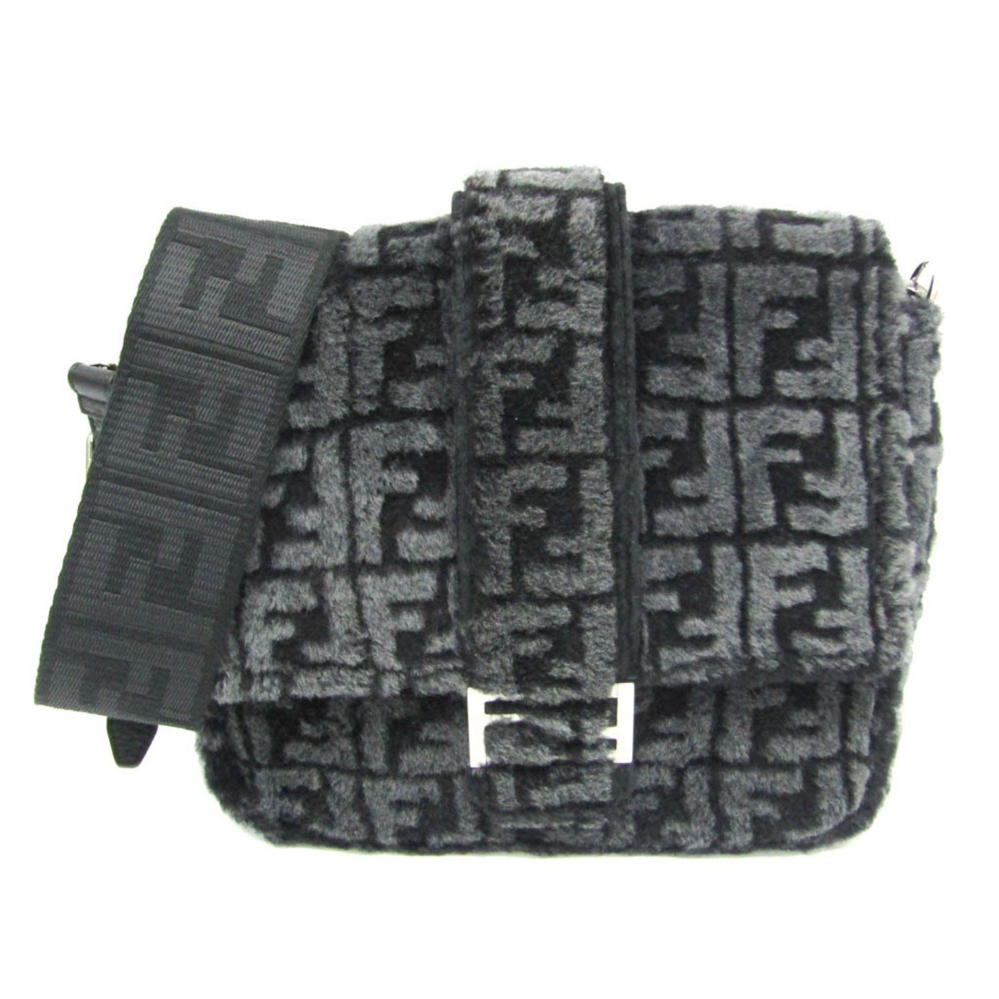 Fendi Baguette Messenger Medium 7VA537 Women's Leather Shoulder Bag Black