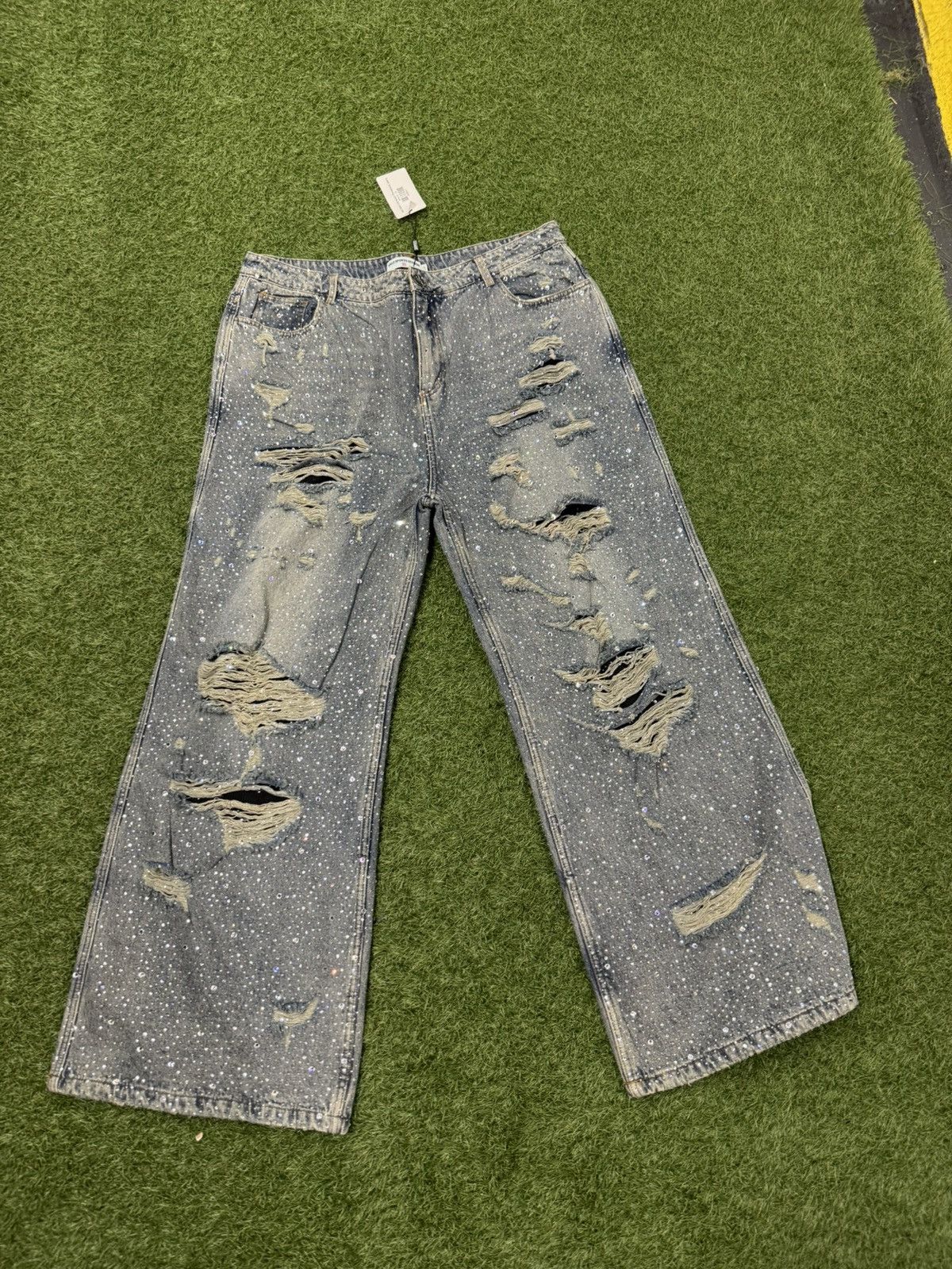 Vale Vale State Distressed Rhinestone Jeans | Grailed