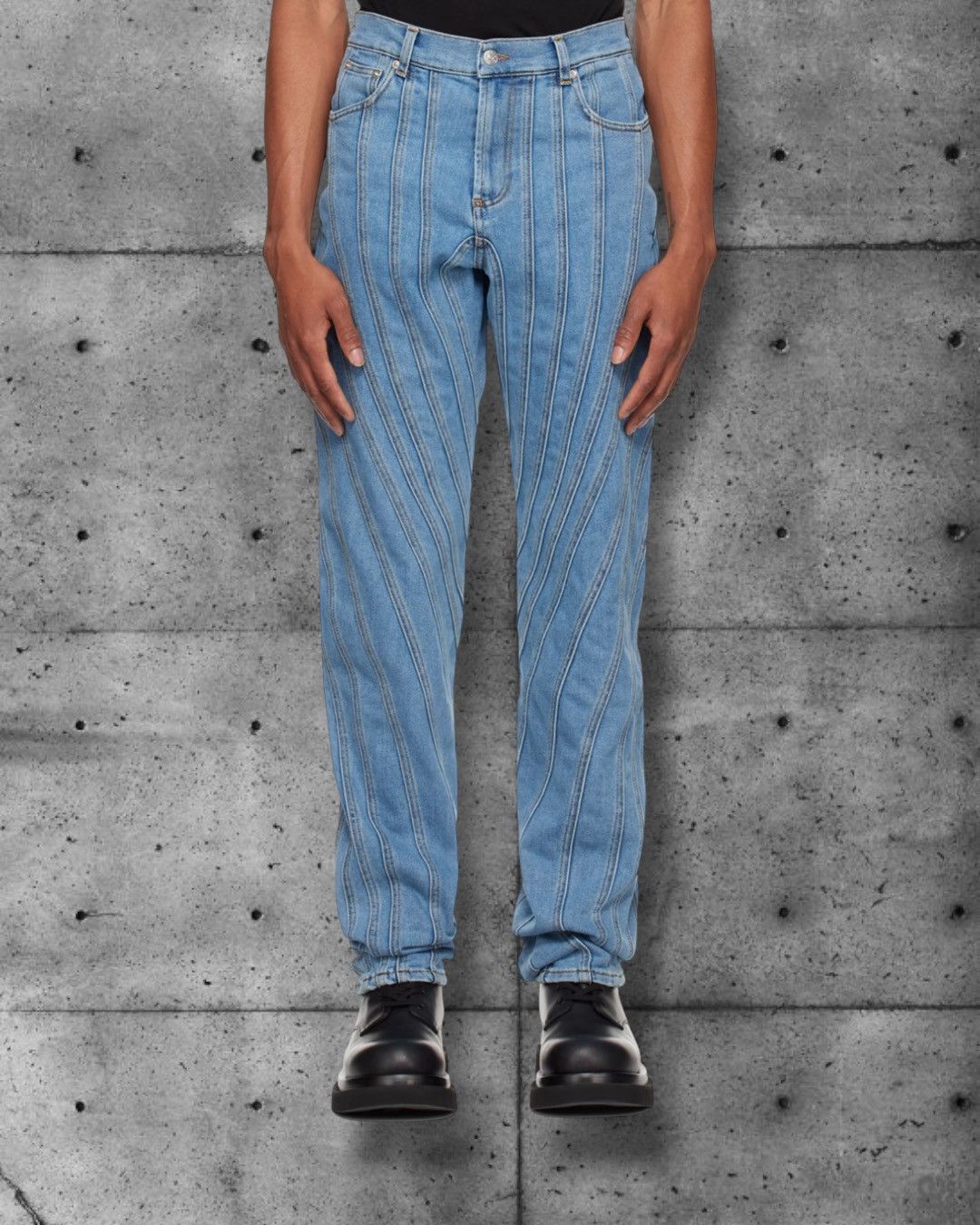 Mugler Spiral Seam Denim Jeans Light Blue Size 44