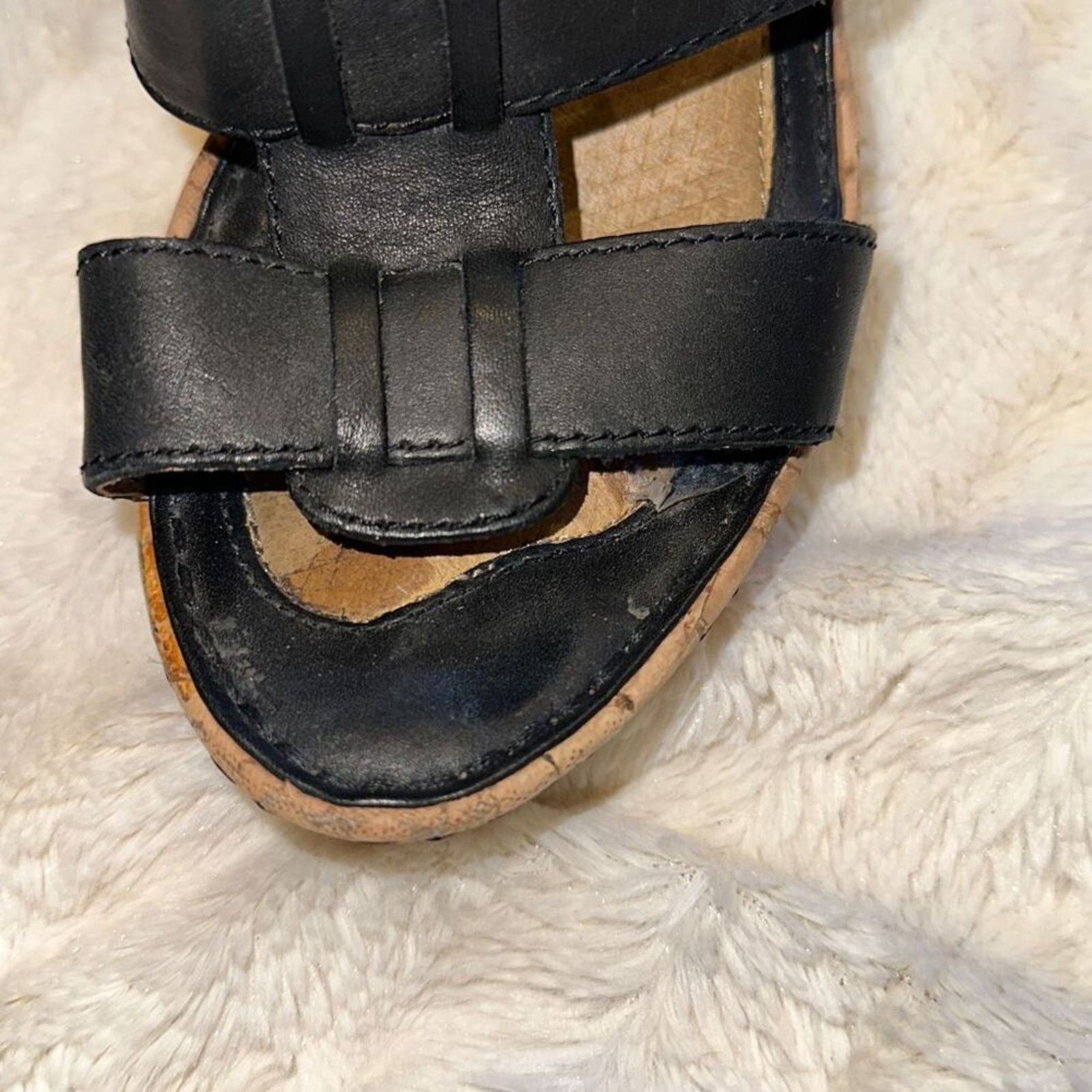 Other Born Black Patent Leather Cork Wedge Sandals | Sz 7 Size US 7 / IT 37 - 3 Thumbnail