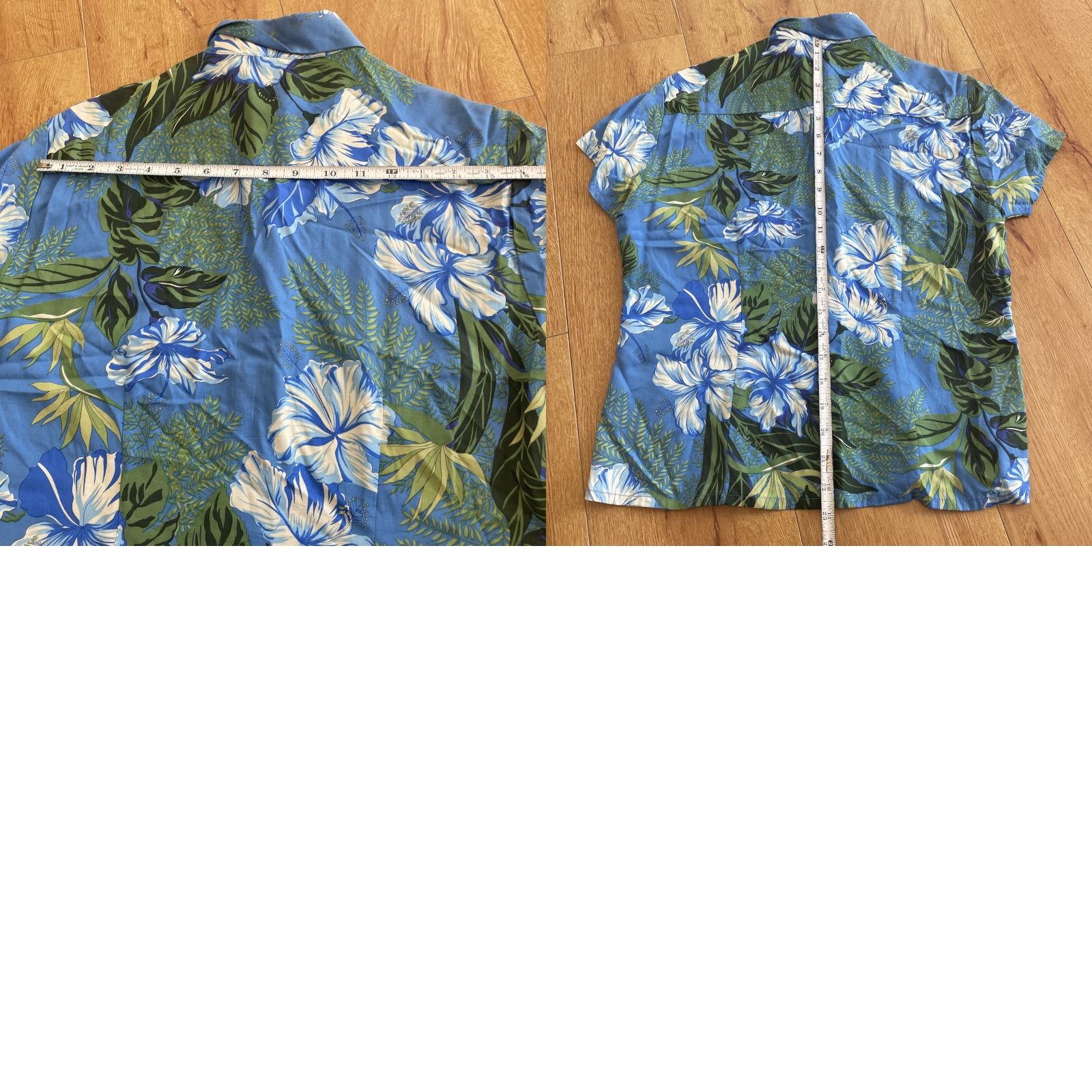 ALOHAS Kāhala Floral Hawaiian Button Up Women’s XS Aloha Hibiscus Palm Blue Multicolor Hawaiian Theme Lightweight Regular Sleeve Short Button Up Size XS / US 0-2 / IT 36-38 - 8 Thumbnail