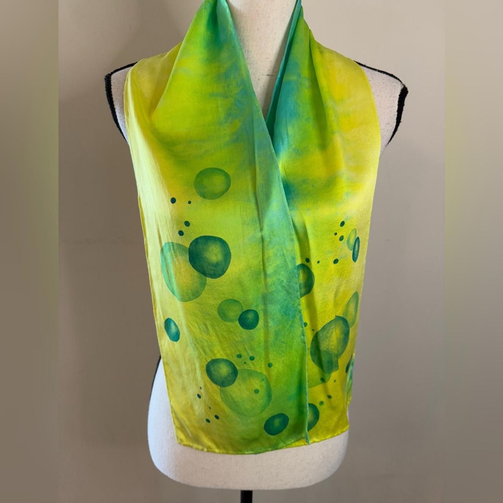 Other Silky scarf colorful green & yellow bubble pattern Size ONE SIZE - 2 Thumbnail