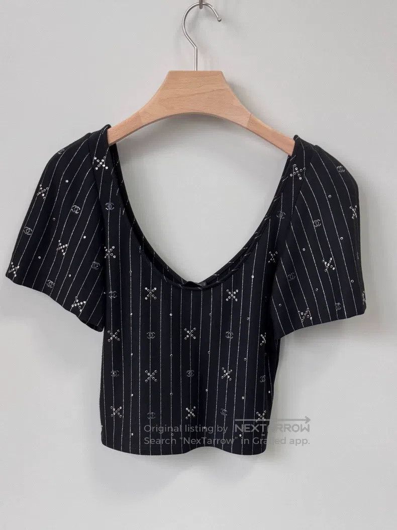 Chanel Chanel Black striped embroidered stud beads flash diamond Size XXS / US 00 / IT 34 - 2 Thumbnail