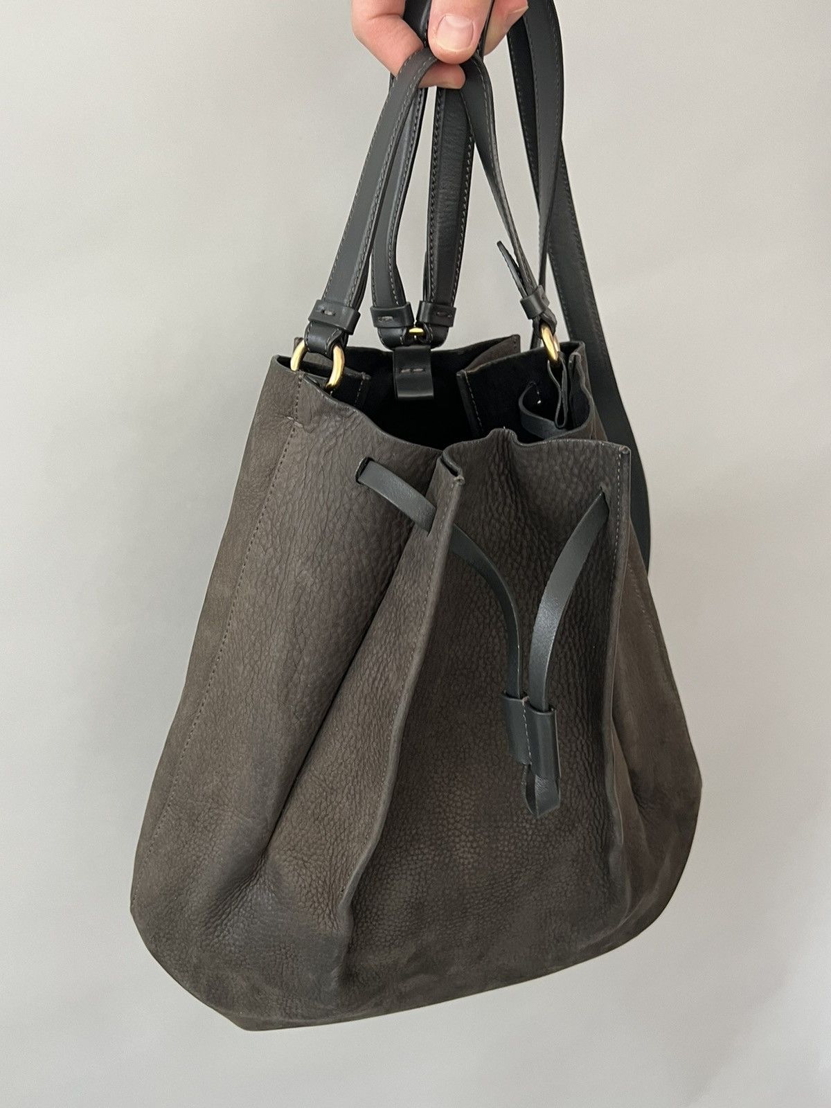 Maison Margiela Maison Margiela Large Nubuck Leather Bucket Bag In Dark Grey Size ONE SIZE - 3 Thumbnail