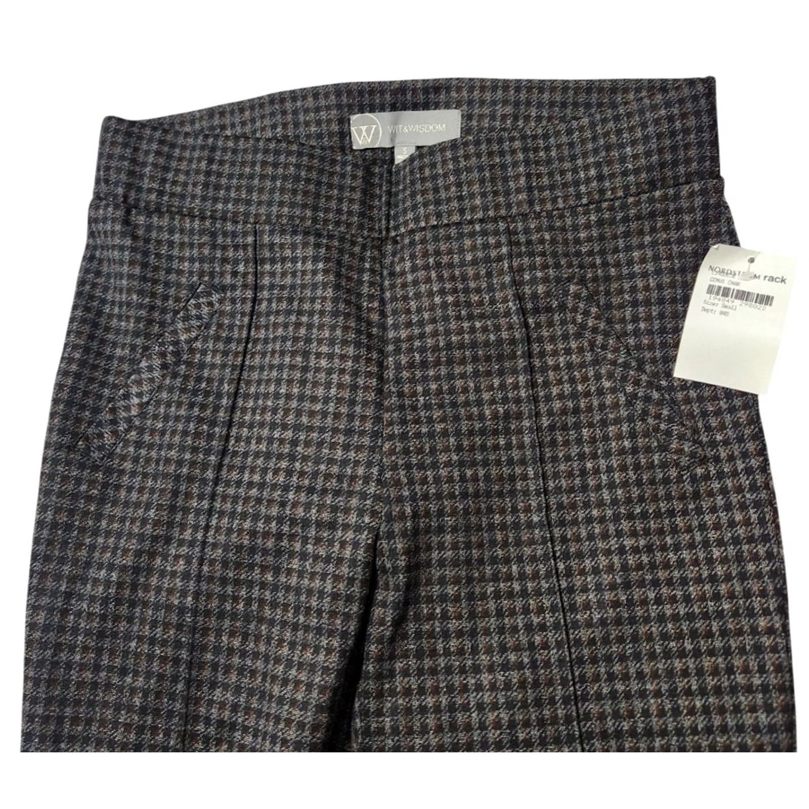Vintage Wit & Wisdom Womens S Checker Pull On Skinny Leg Pants Gray Size 28" / US 6 / IT 42 - 3 Thumbnail