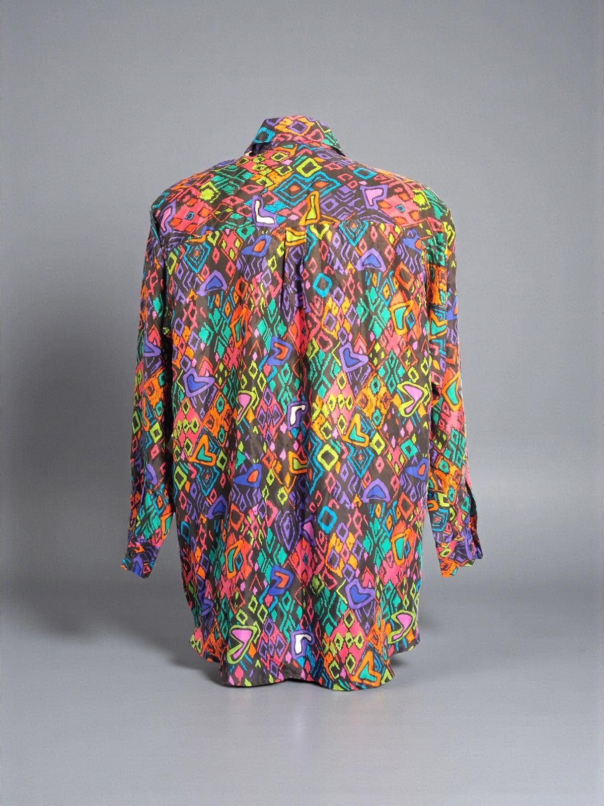 Other Capezio 100% Silk Multicolor Geometric Print Shirt Size S Size S / US 4 / IT 40 - 5 Thumbnail