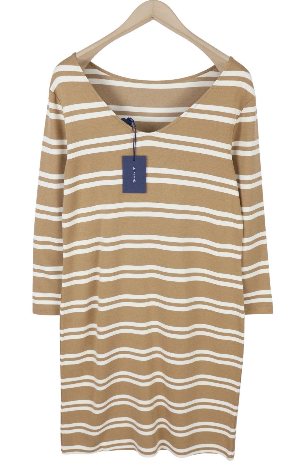 Gant STRIPED L Warm Khaki Crew Neck Dress 87725 Size L / US 10 / IT 46 - 2 Thumbnail