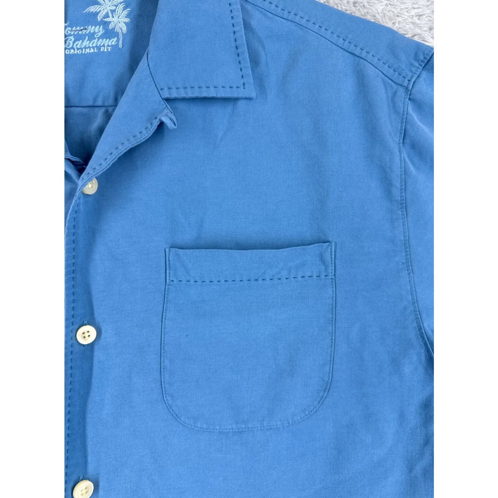 Tommy Bahama Tommy Bahama Shirt Men Medium Blue Solid 100% Silk Hawaiian Beach Vacation Aloha Beach Resort Mens Shirt Silk Casual Button-Up Short Sleeve Size US M / EU 48-50 / 2 - 6 Thumbnail