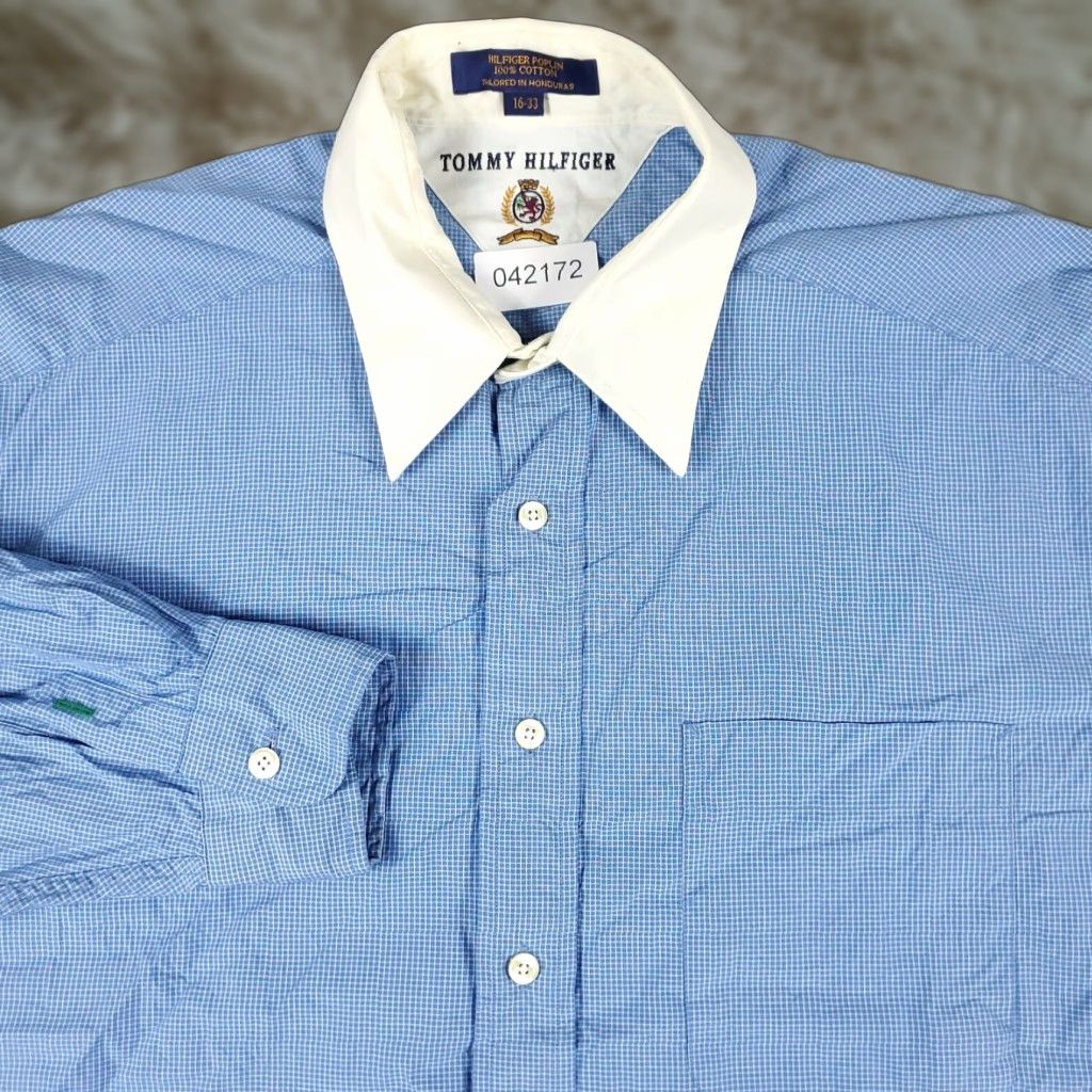 Tommy Hilfiger TOMMY HILFIGER Dress Shirt Mens 16 Blue Check Button-Up Long Sleeve Classic Preppy Size 42R - 1 Thumbnail