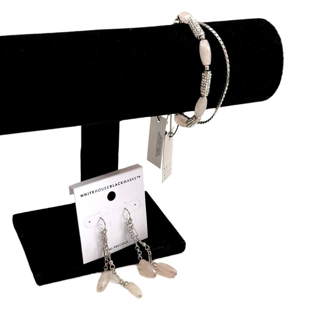 White House Black Market WHBM Rose Quartz Delicate Silver Jewelry Set NWT Size ONE SIZE - 1 Thumbnail