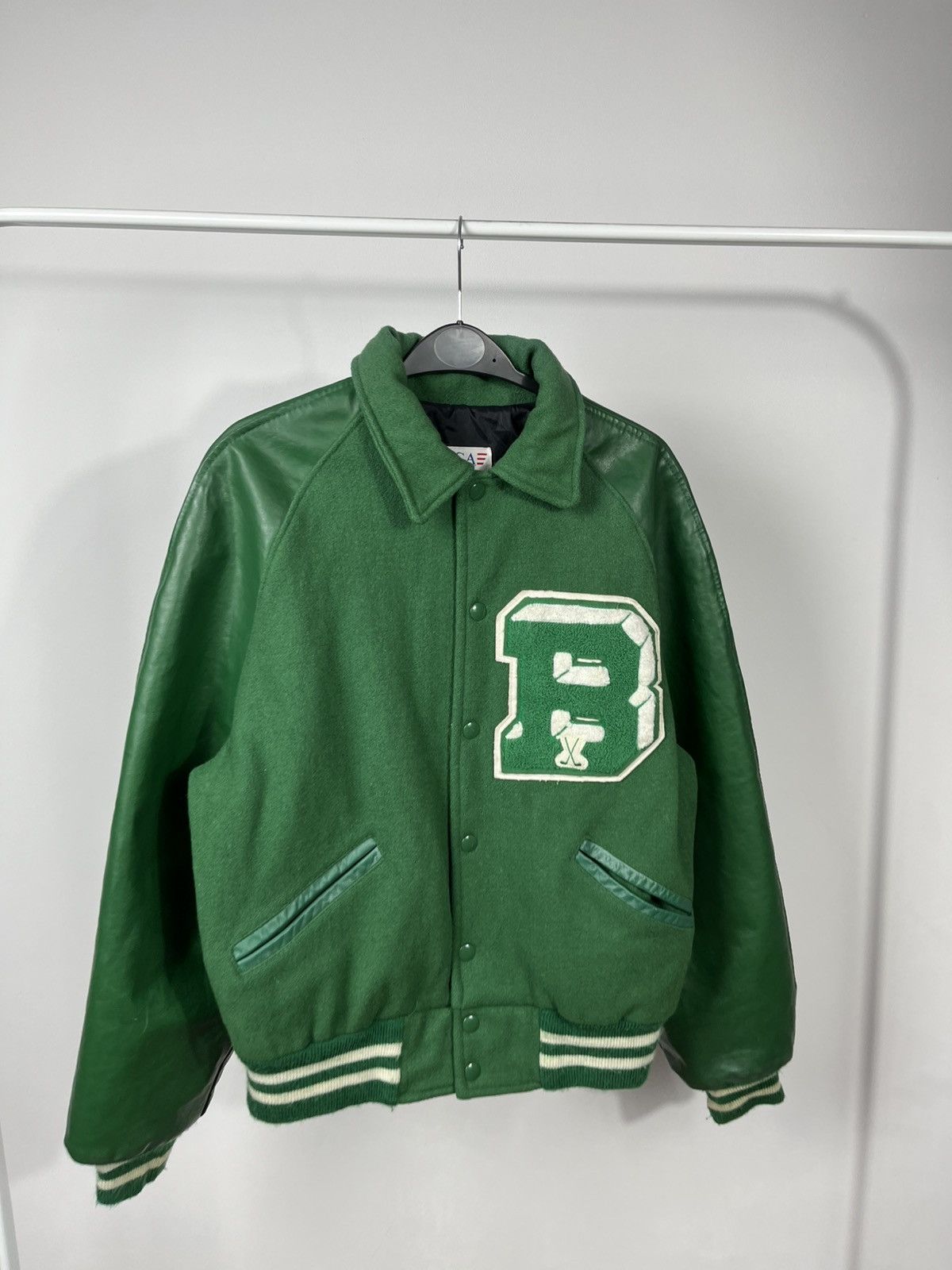 Other Vintage USA Varsity Jacket Green Wool Leather Size M Size US M / EU 48-50 / 2 - 2 Thumbnail