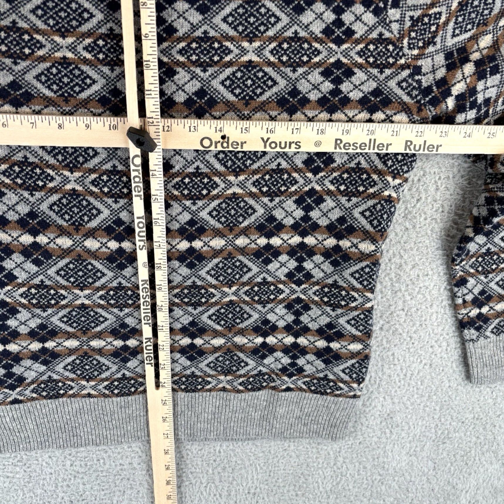 J.Crew J.CREW Sweater Mens Large 100% Lambswool Gray Navy Fair Isle Pullover Knit Crew Neck, Regular Fit, New w/Tags, Vintage: No, Wool/Cotton? Size US L / EU 52-54 / 3 - 6 Thumbnail