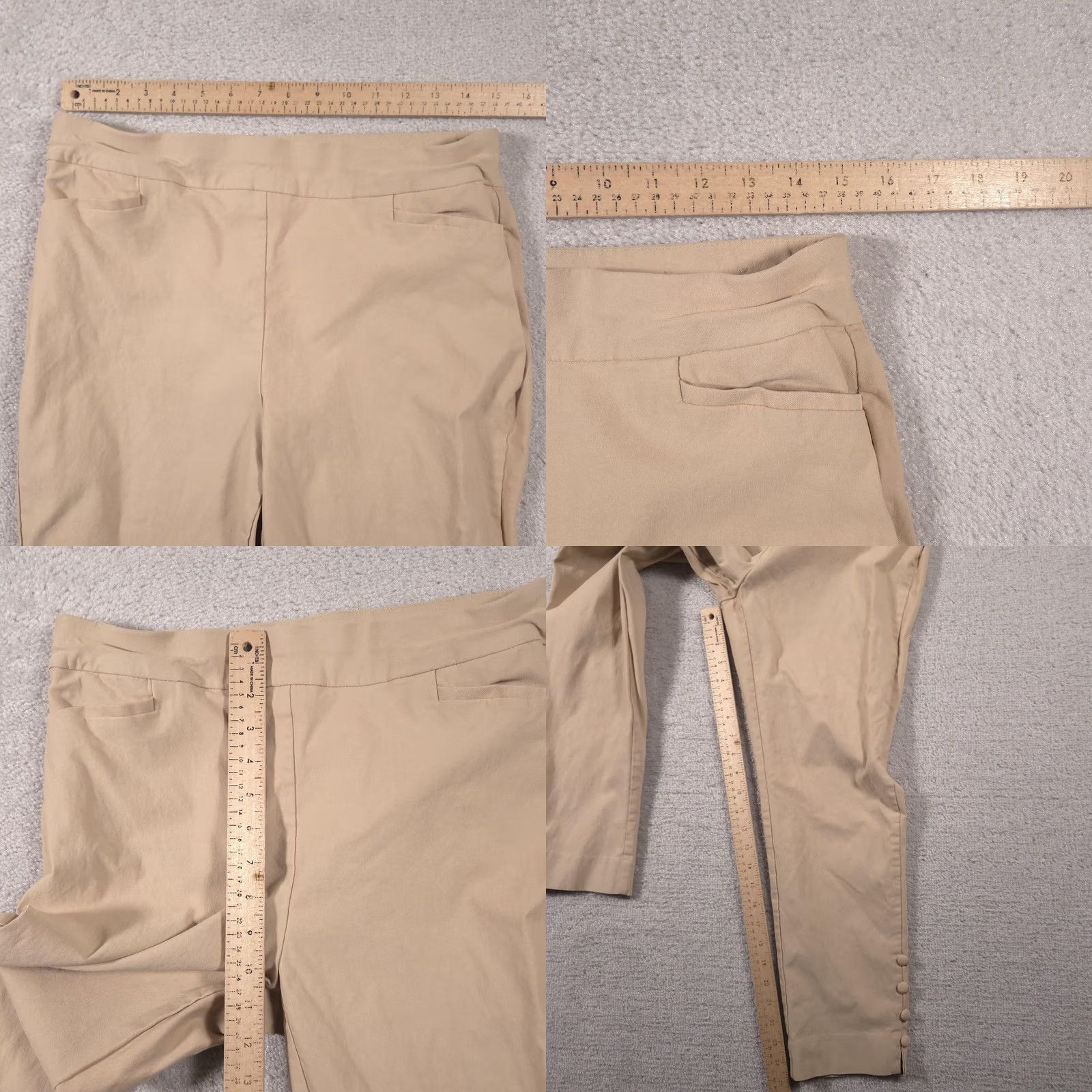 Vintage Chico's Pants Womens 10 Petite Khaki Ankle Button Hem Pull-On Slim Stretch Chino Pants Size 32" / US 10 / IT 46 - 8 Thumbnail