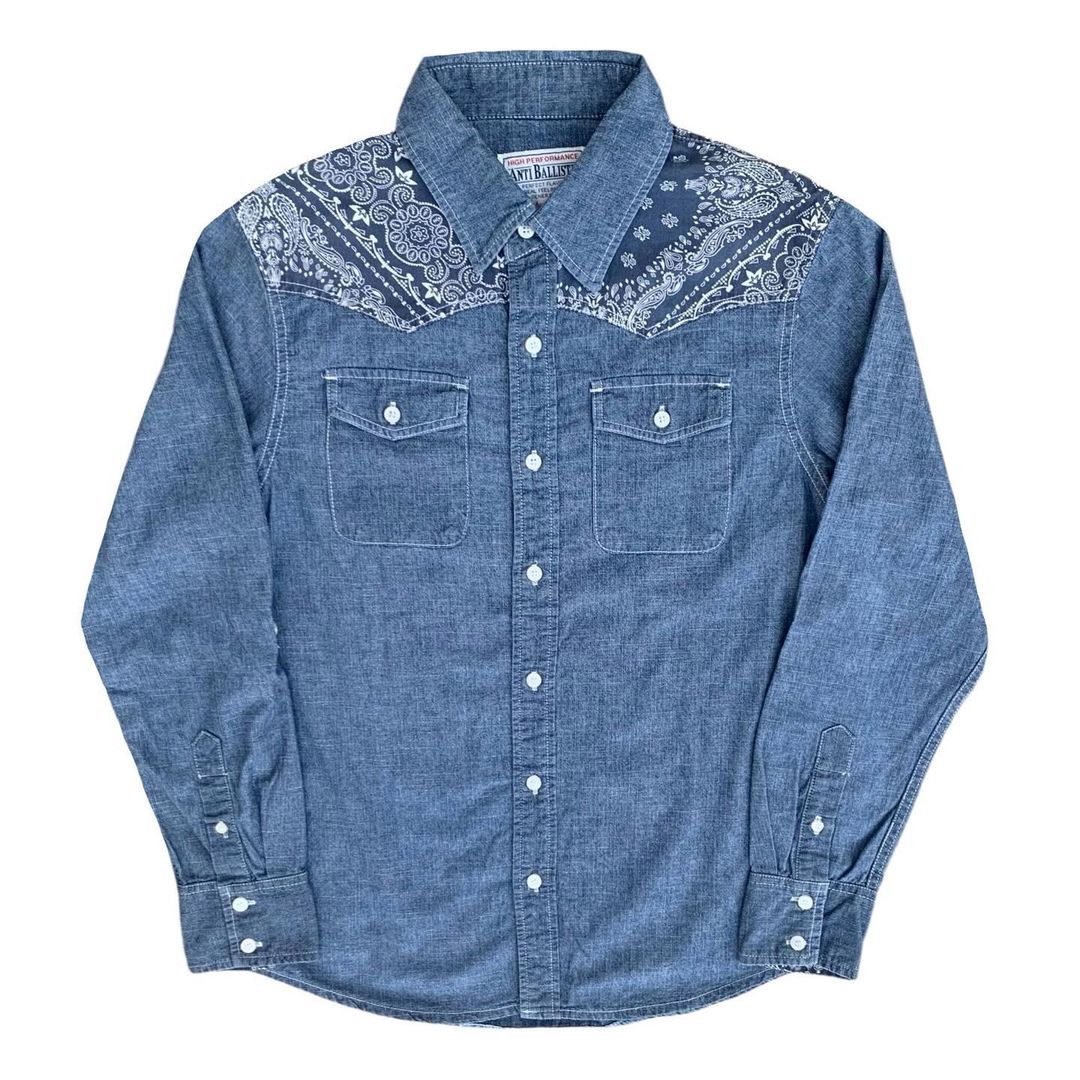 Designer Anti Ballistic Paisley Chambray Shirt Size US M / EU 48-50 / 2 - 1 Thumbnail