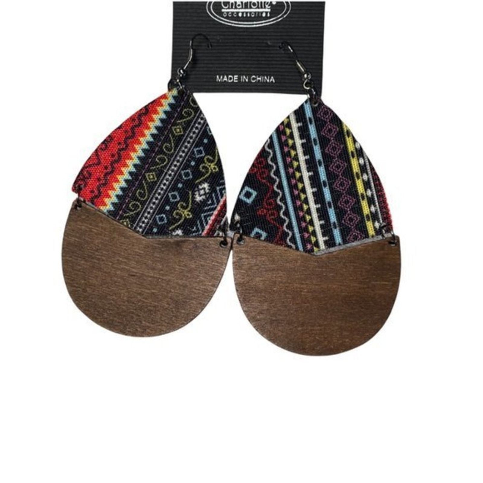 Other NWT Wooden Fabric Covered Boho Aztec Dangle Earrings Red Size ONE SIZE - 2 Thumbnail