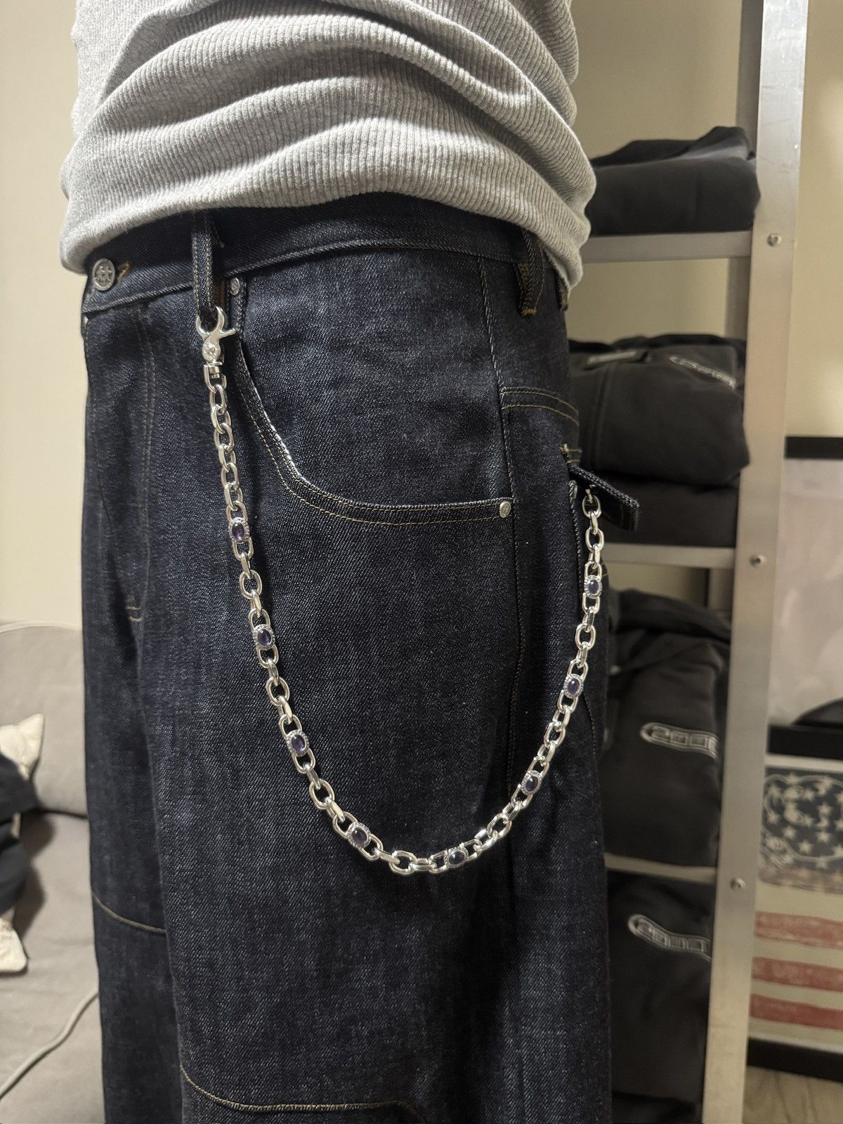 Jewelry Silver Wallet Chain Purple Stone 22" Size ONE SIZE - 2 Thumbnail
