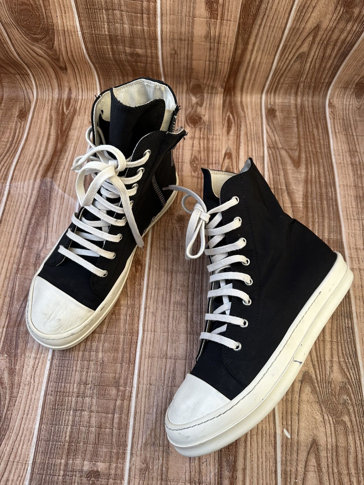 Rick Owens Rick Owens DRKSHDW Nylon Ramones Black Milk Hightops Size US 8.5 / EU 41-42 - 15 Thumbnail