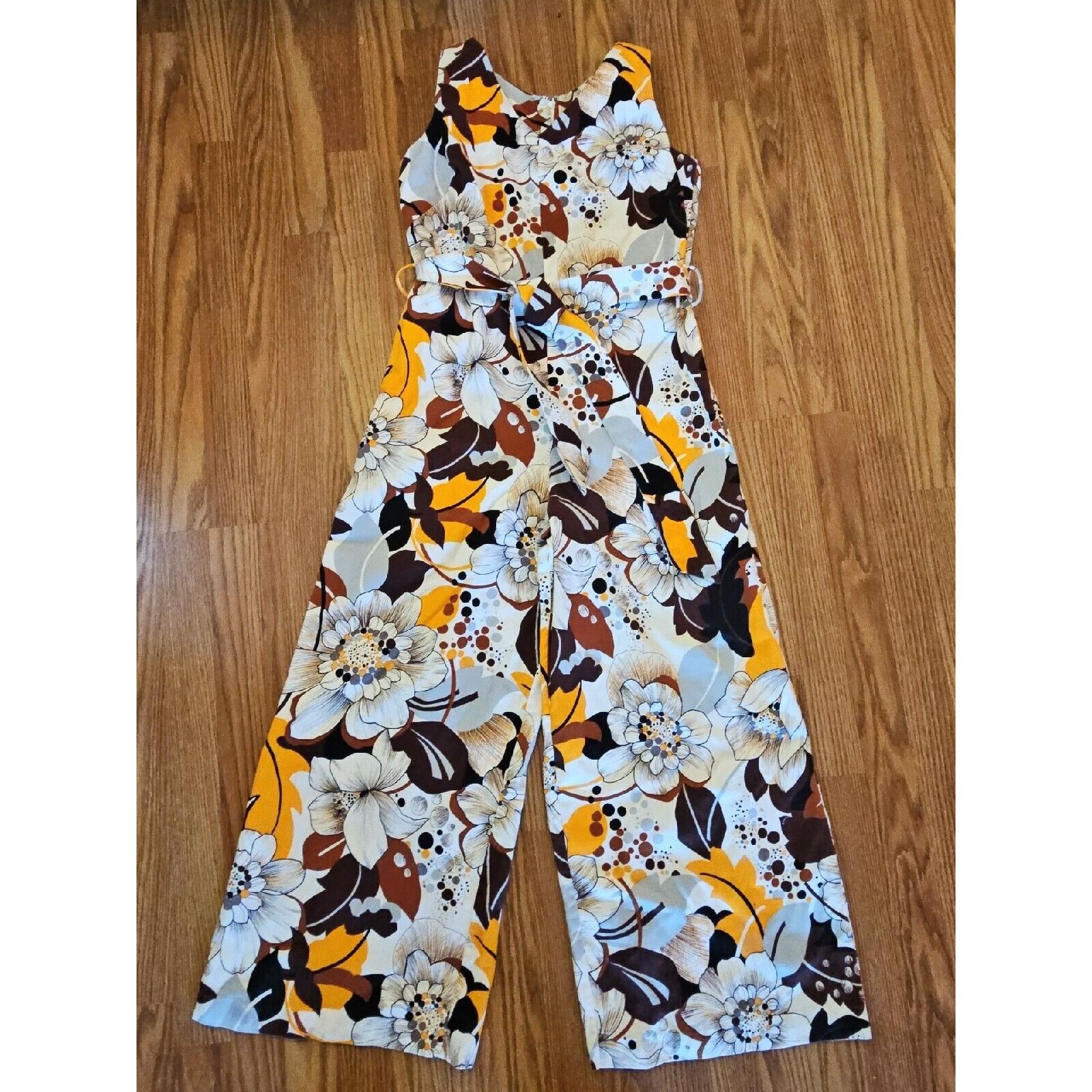 JCPenney × Vintage Vintage Polynesian Romper Floral Jumpsuit Belted Wide Leg Pa Size M / US 6-8 / IT 42-44 - 3 Thumbnail