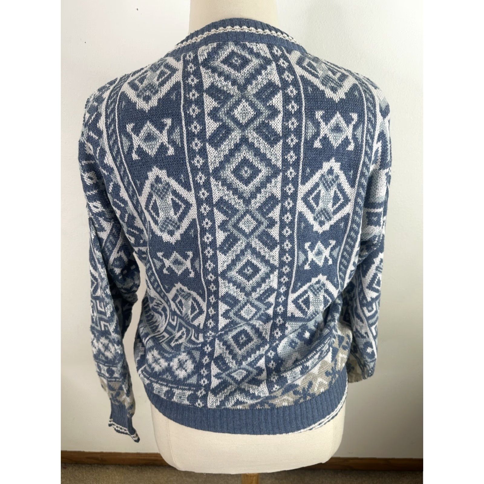 Vintage VINTAGE 90s Blue Southwestern Aztec Fair Isle Women’s L Oversized Sweater S13 Size L / US 10 / IT 46 - 3 Thumbnail