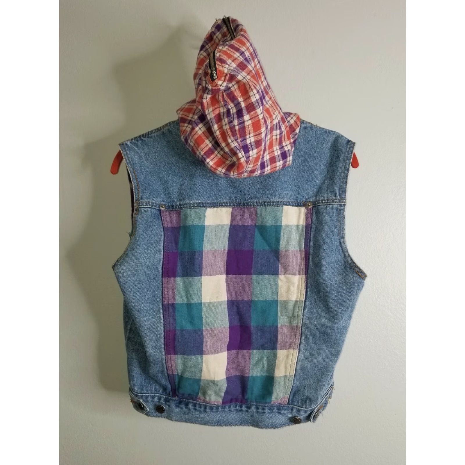 Vintage VIntage 90s Denim Plaid Hooded Vest Womens S Carolina Colours Size S / US 4 / IT 40 - 2 Thumbnail