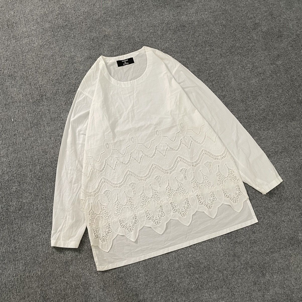 CABANE de ZUCCa Cabane de Zucca Embroidered Lace Hem Oversized Blouse Size XXL / US 16-18 / IT 52-54 - 2 Thumbnail