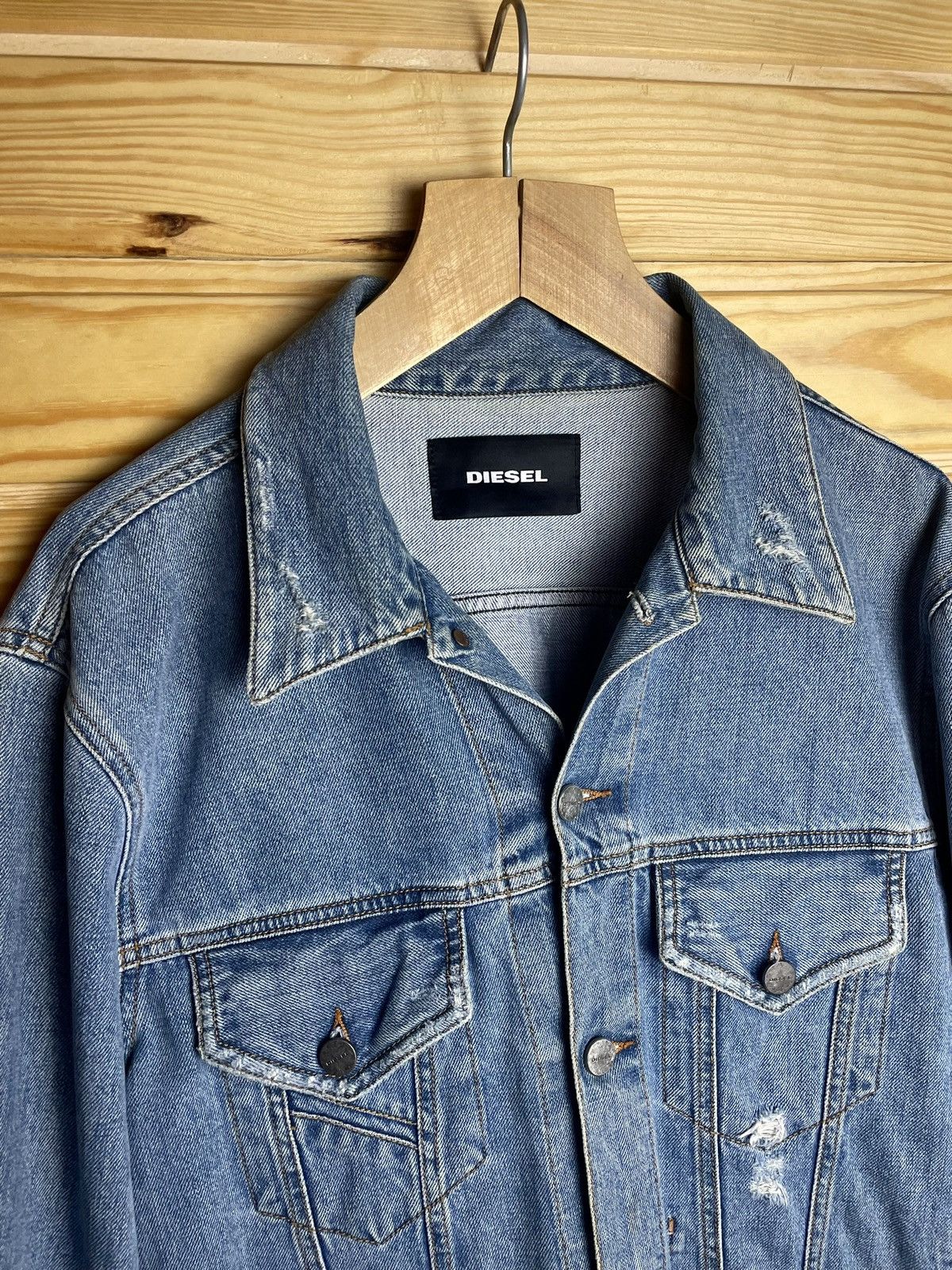 Diesel Diesel Mens Blue "D-Robyn" Distressed Denim Jacket Size US L / EU 52-54 / 3 - 2 Thumbnail