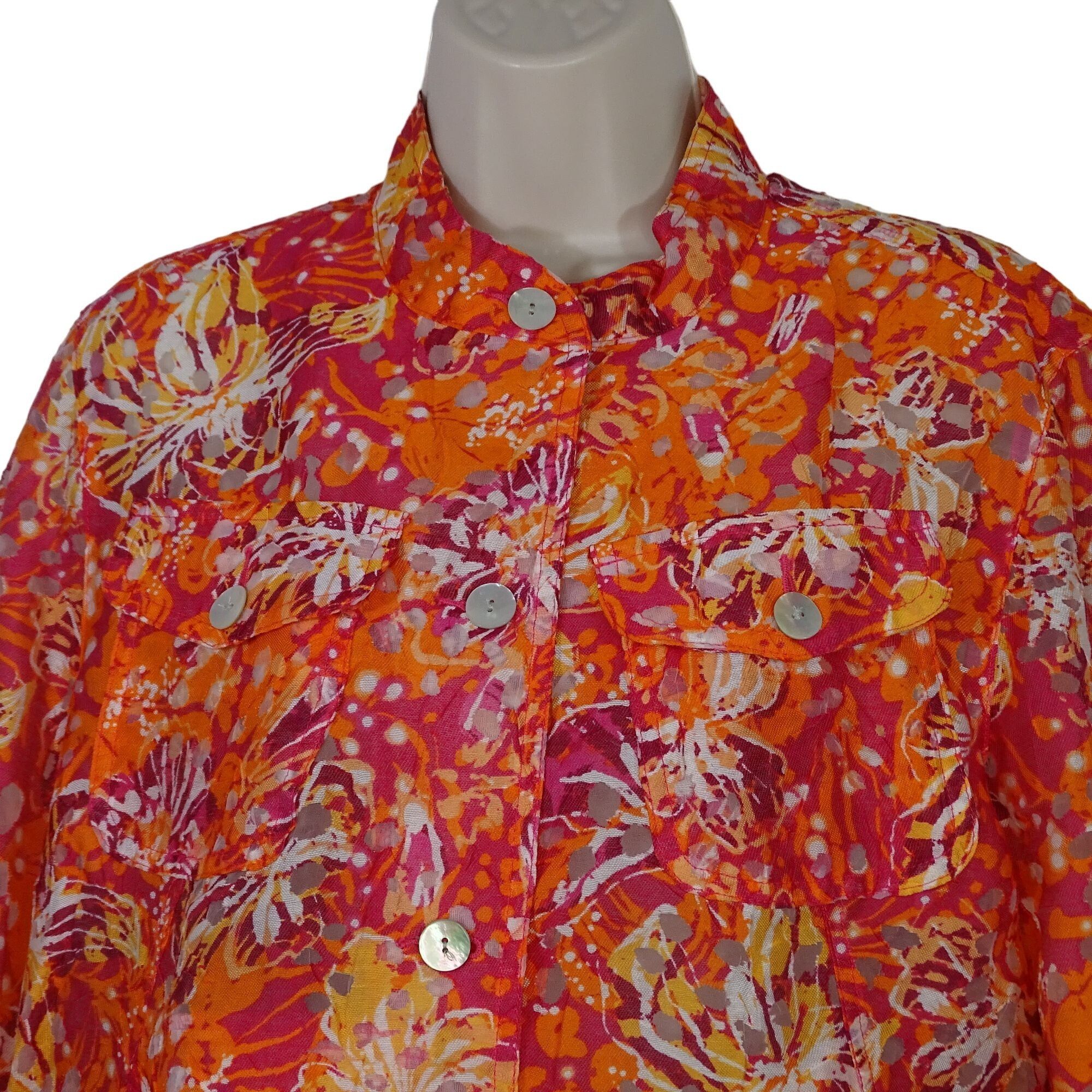 Other Ruby Rd Floral Button Up Burnout Jacket Shacket Size 10 Oran Size L / US 10 / IT 46 - 2 Thumbnail