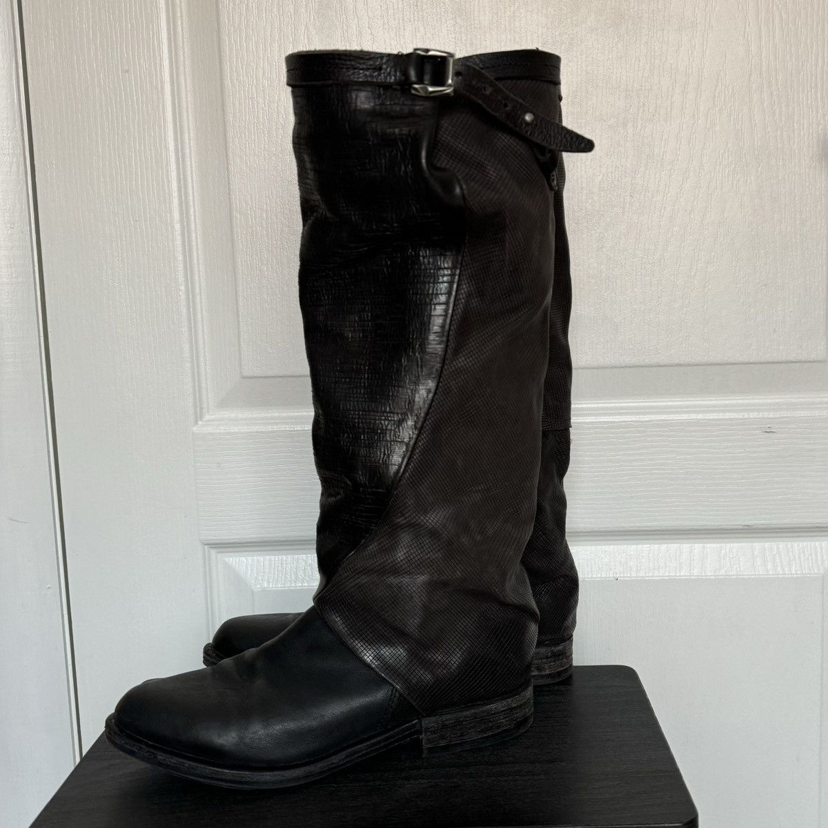 A.S.98 A.S.98 Black Leather Knee High Biker Boots Womens Zip Buckle Size US 7.5 / IT 37.5 - 4 Thumbnail