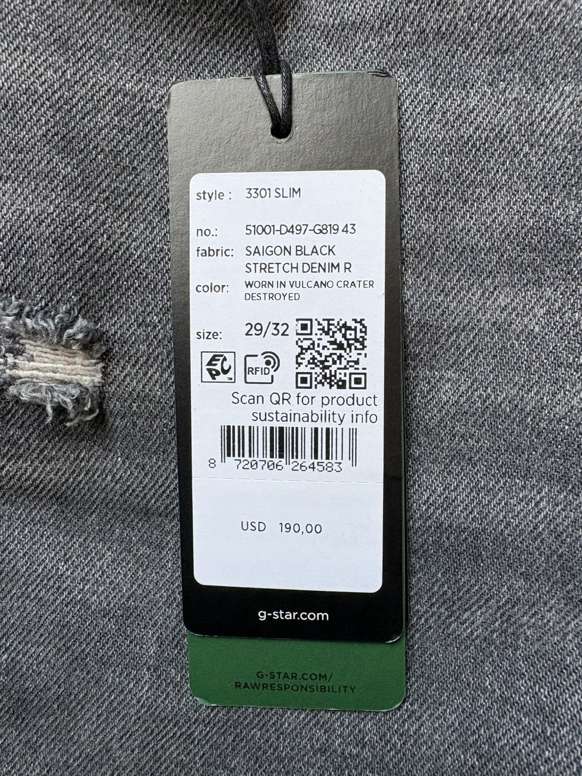 G-Star New G-Star Raw 3301 Slim Stretch Distressed 29x32 Size US 29 - 4 Thumbnail