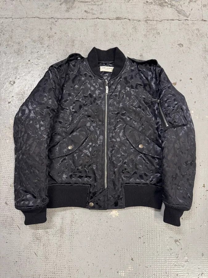 Saint Laurent Paris FW2016 Saint Laurent Black Bomber Nylon Leopard Print Jacket Size XS / US 0-2 / IT 36-38 - 1 Thumbnail