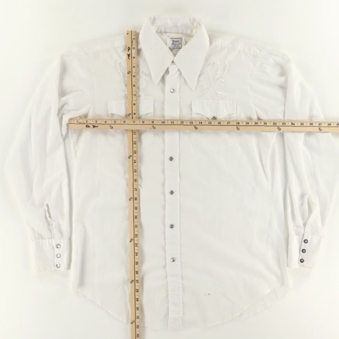 Vintage VTG H Bar C Pearl Snap Long Tail Pepper Cotton Shirt White Men's 17 36 Shirt Mens VTG Cotton Pearl Snap Long Tail Pepper White 17 36 Size US XL / EU 56 / 4 - 3 Thumbnail