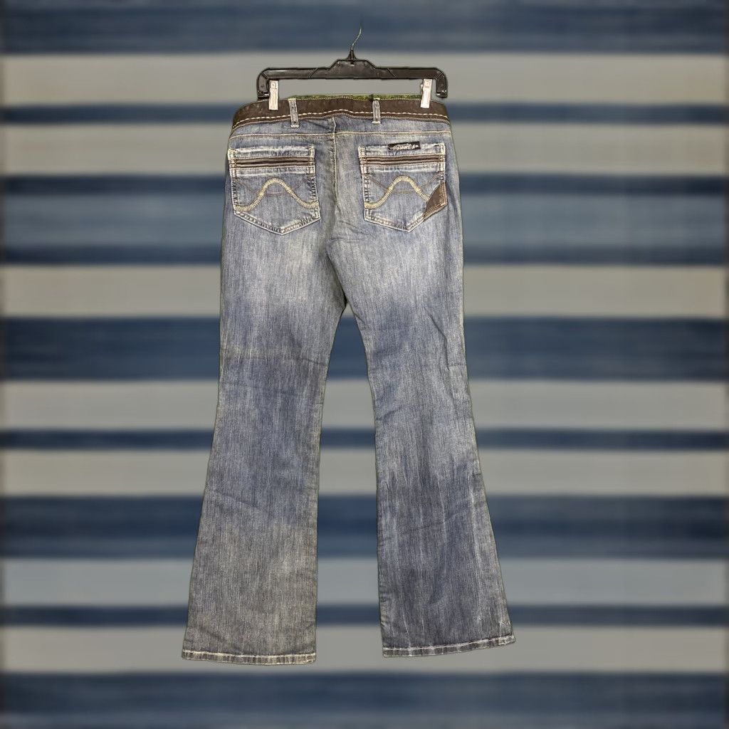 Vintage Allyance Blue Diamond Jeans Womens Size 29 Low Rise Flare 32x30 Leather Trim Jeans Size 29" - 1 Thumbnail