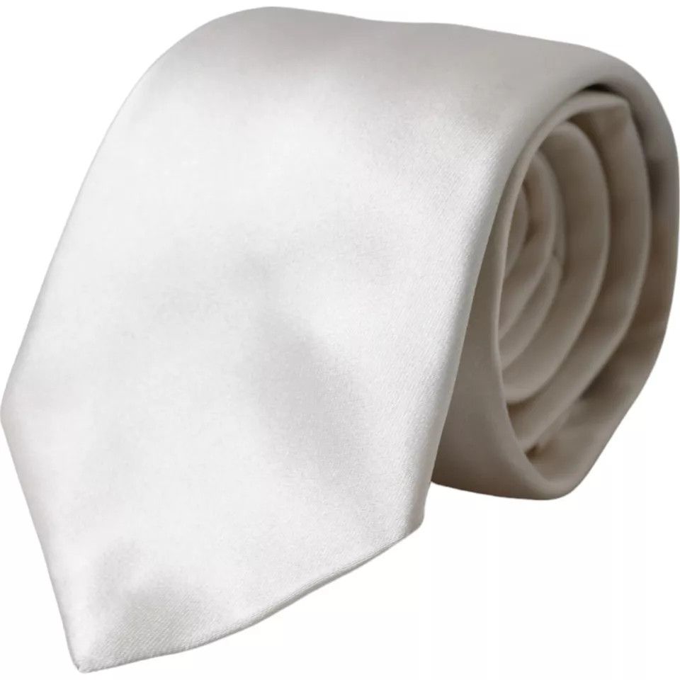 Dolce & Gabbana White Satin Silk Adjustable Men Men's Tie Size ONE SIZE - 1 Thumbnail