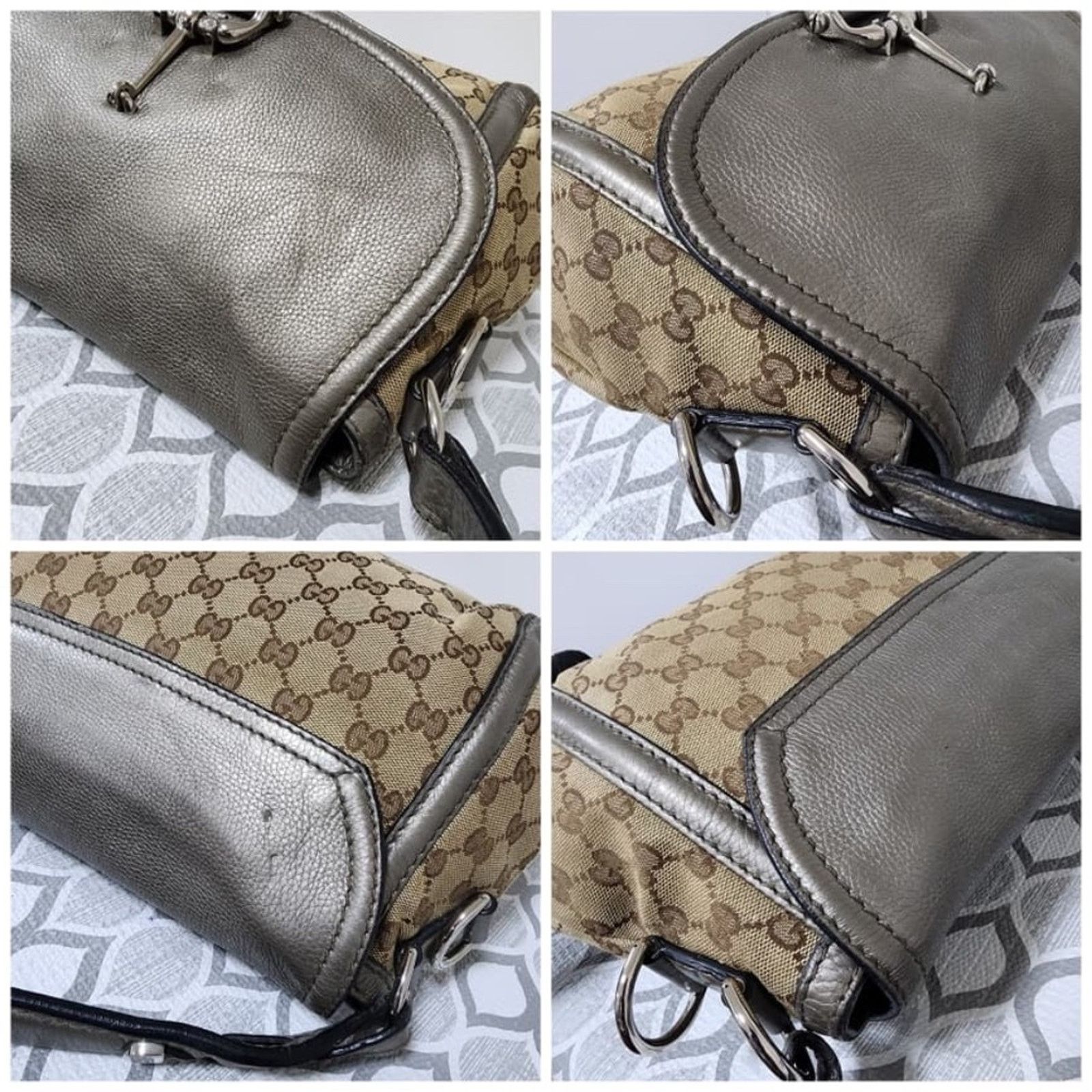 Gucci Gucci Medium GG Canvas Techno Horsebit Flap Hobo Bag Grey/Be Size ONE SIZE - 12 Thumbnail