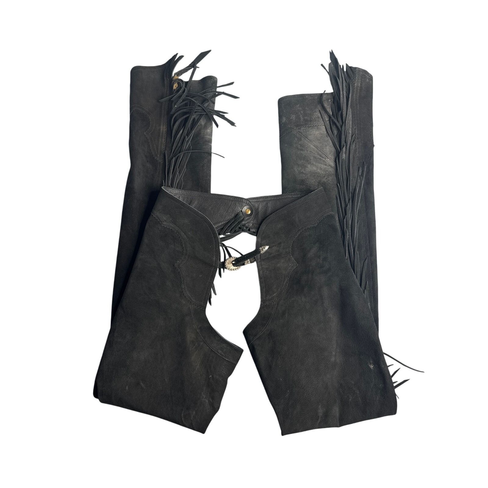 Other Wood’s Western Leather Fringe Show Chaps Slim Fit 29” Waist Size ONE SIZE - 3 Thumbnail