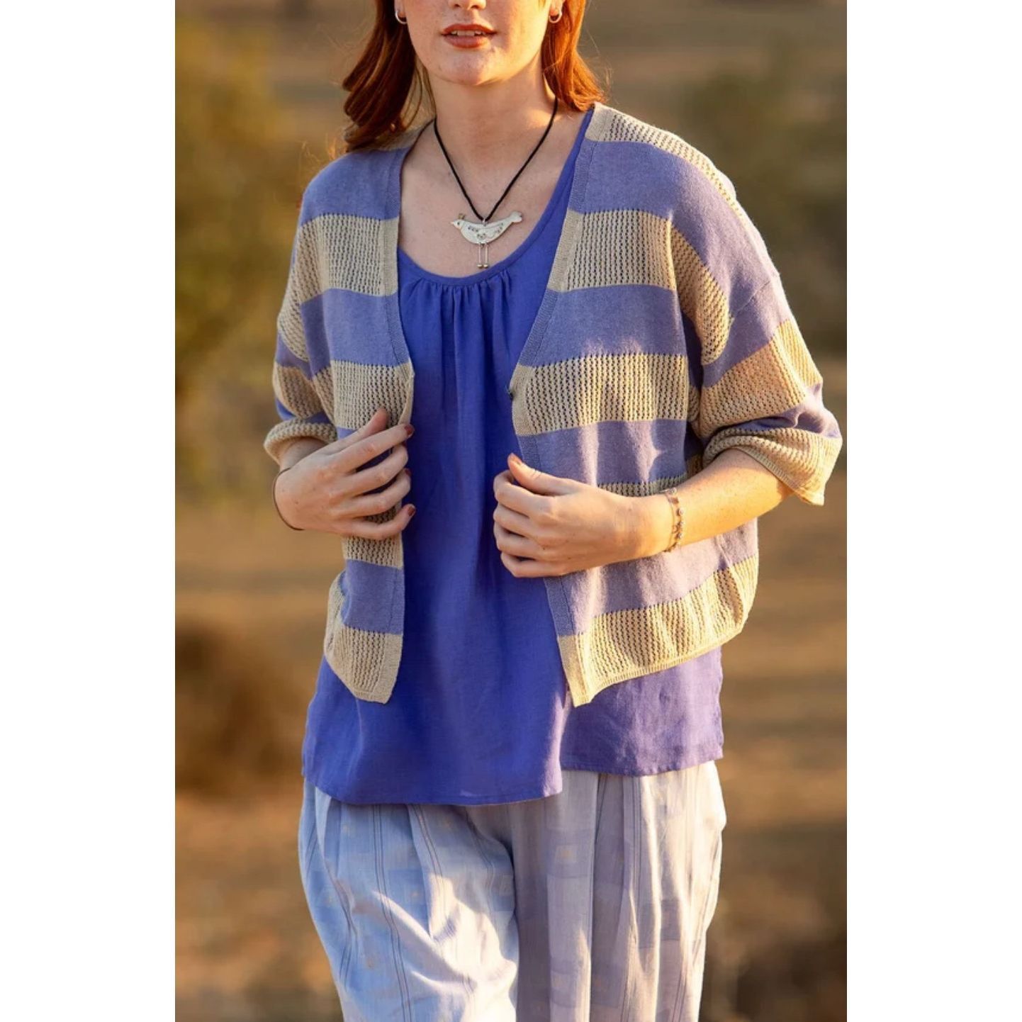 Guru Gudrun Sjoden button front linen blend striped cardigan sweater size Medium Size M / US 6-8 / IT 42-44 - 1 Thumbnail