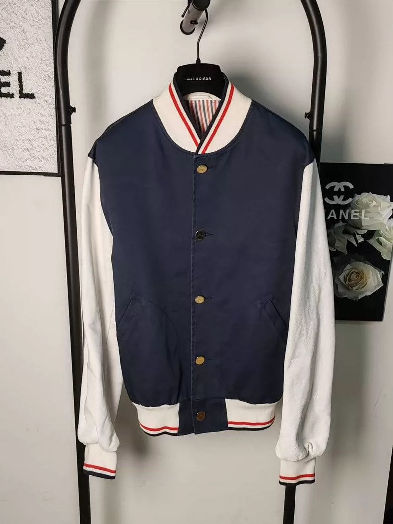 Thom Browne Leather Patch Varsity Jacket - dmc
